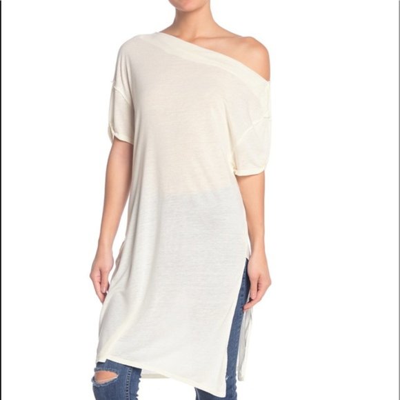 Free People Tops - Free People Take It Easy Ivory Tunic Tee Linen